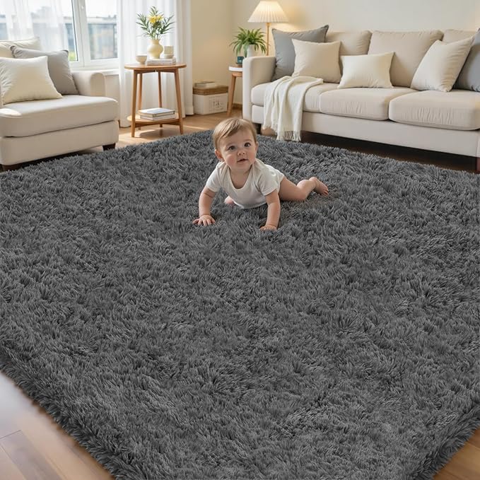 6x9 Area Rug for Living Room, Ultra Soft Fluffy Shag Rugs for Bedroom, Non-Slip Large Fuzzy Plush Rug Indoor Floor Carpet for Nursery Kids Office Dorm Modern Decor, Dark Gray
