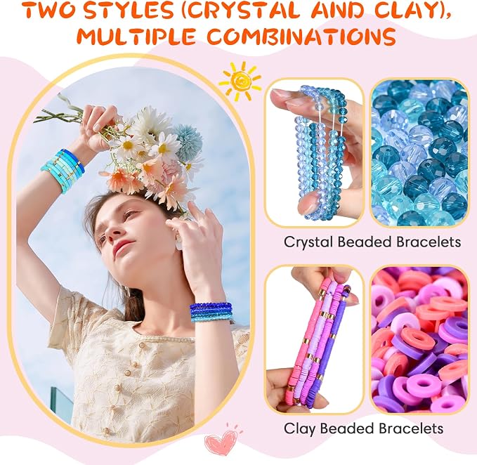 96 Pcs Beaded Friendship Bracelets, Clay & Crystal Beaded Bracelet Bulk, Colorful Beaded Bracelet Boho Multi Layer Stacking Bracelets for Women Summer Beach Graduation Party Favors Friend Gifts
