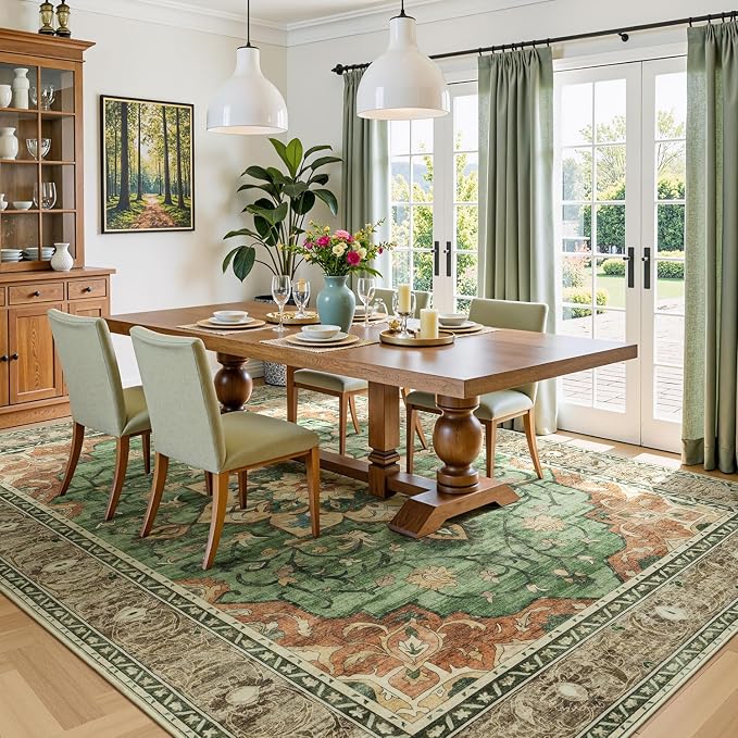 Lessymo Washable Area Rug for Living Room,8x10 Large Rugs with Non-Slip Backing,Soft Boho Carpets for Bedroom Dining Room Nursery Home Office,Light Orange