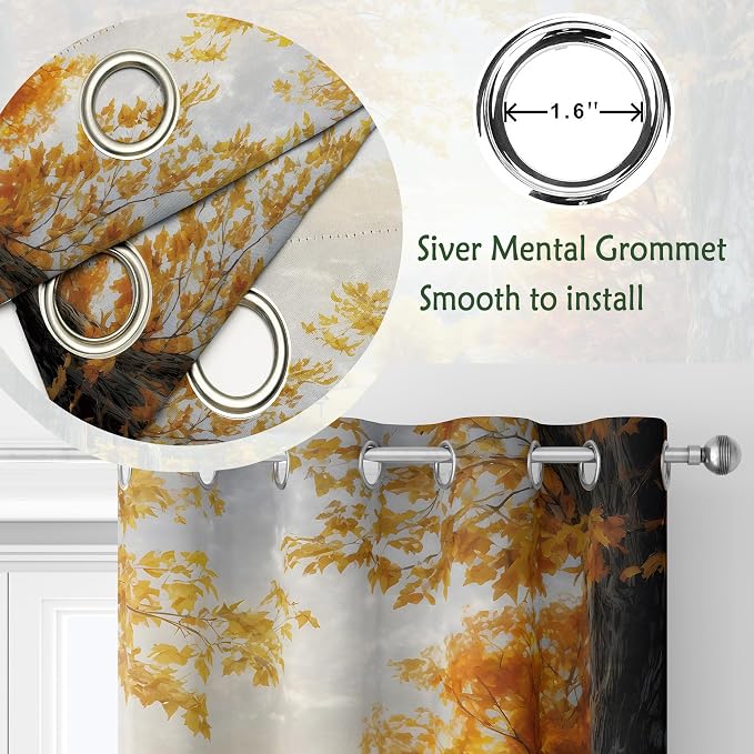 Autumn Country Road Window Curtains 52 x 63 in, Fall Landscape Drapes with Pumpkins, Sunflowers, Trees and Farmhouse Path for Bedroom Living Room