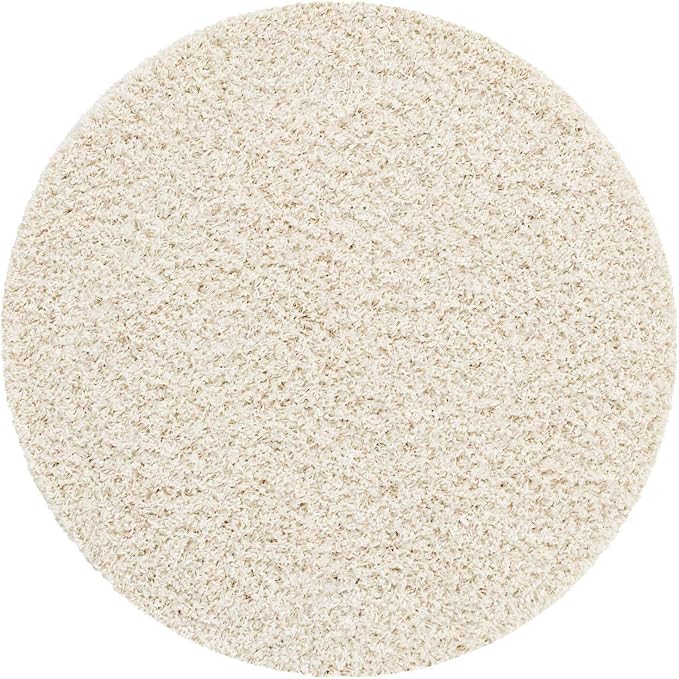 Unique Loom Solid Shag Collection Area Rug (4' 1" Round, Snow White)