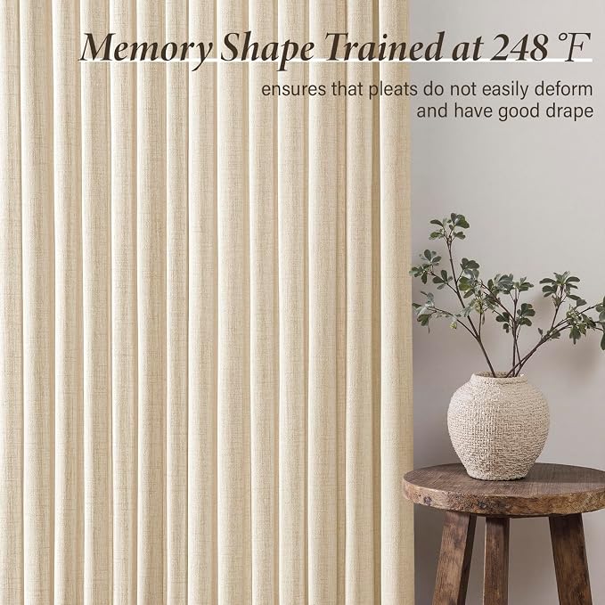 MIULEE Pinch Pleated Thick Linen Curtains 84 Inch 4 Panels Set Back Tab Memory Trained Pinch Pleat Semi Sheer Light Filtering Privacy Let Light in Window Drapes for Living Room Bedroom Warm Beige