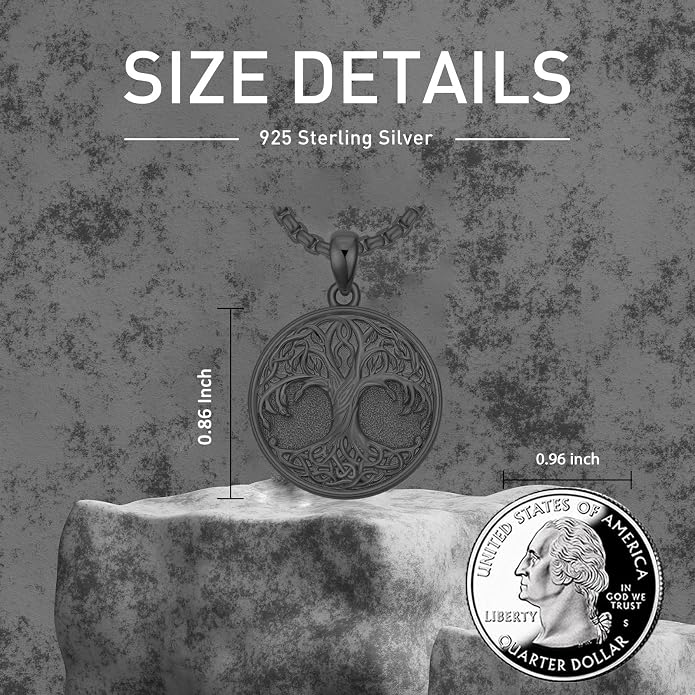 Tree of Life Necklace 925 Sterling Silver Round Tree of Life Pendant Jewelry for Men Women, w/Stainless Steel Chain 22''+2''