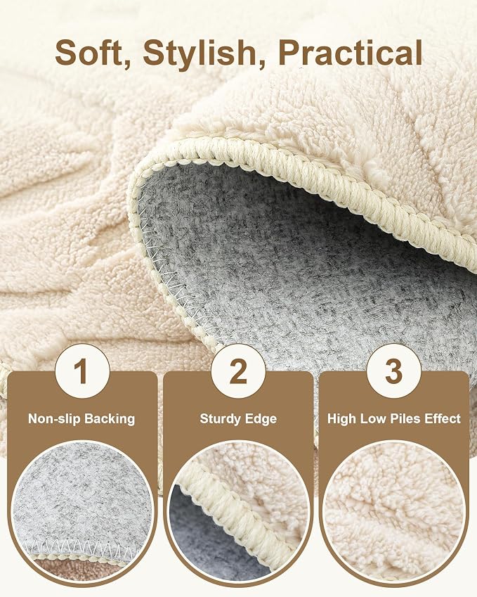 Carvapet 5.2' Round Rug Washable High Low Pile Area Rug Soft Plush Beige Carpet for Living Room Bedroom Non Slip Indoor Floor Rug for Home Kids Nursery Decor