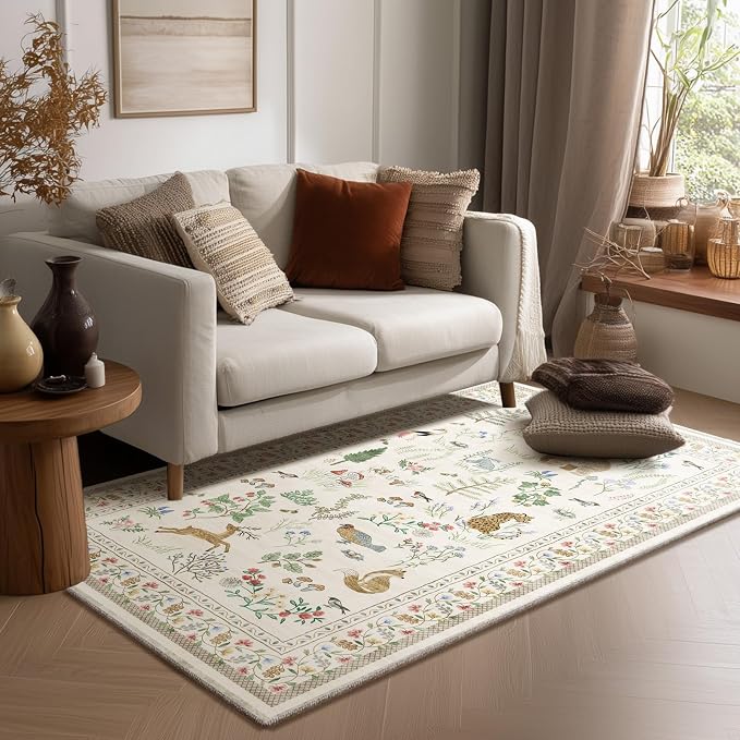 3x5 Washable Area Rugs for Entryway: Small Throw Rugs Stain Resistant Non Slip Low Pile Soft Faux Wool Lightweight Indoor Entry Rug for Bedroom Living Room Kitchen Bathroom Laundry Room Home Office