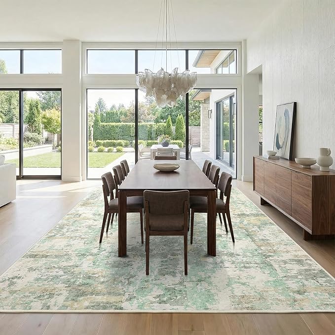 GarveeHome 10x14 Abstract Area Rug Neutral Washable Living Room Bedroom Rug | Abstract Low Pile Non Slip Rug Modern Floor Mat Carpet Indoor Accent Rug for Dining Room Playroom Nursery Home Decor