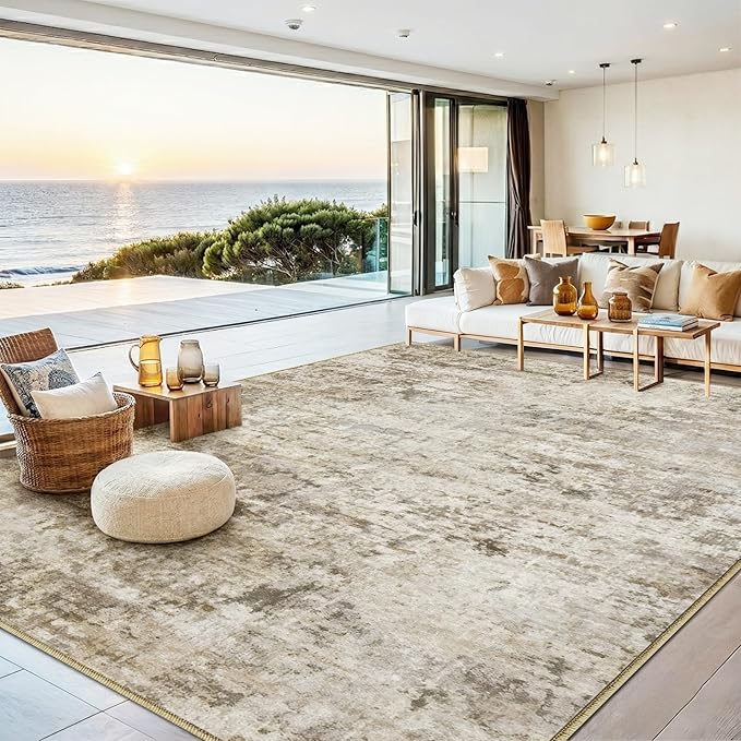 5x7 Area Rugs Washable Living Room Rug-No Slip Soft Carpets Modern Abstract Indoor Floor Stain Resistant Carpet for Bedroom Dining Room Farmhouse Nursery Home Office Tan