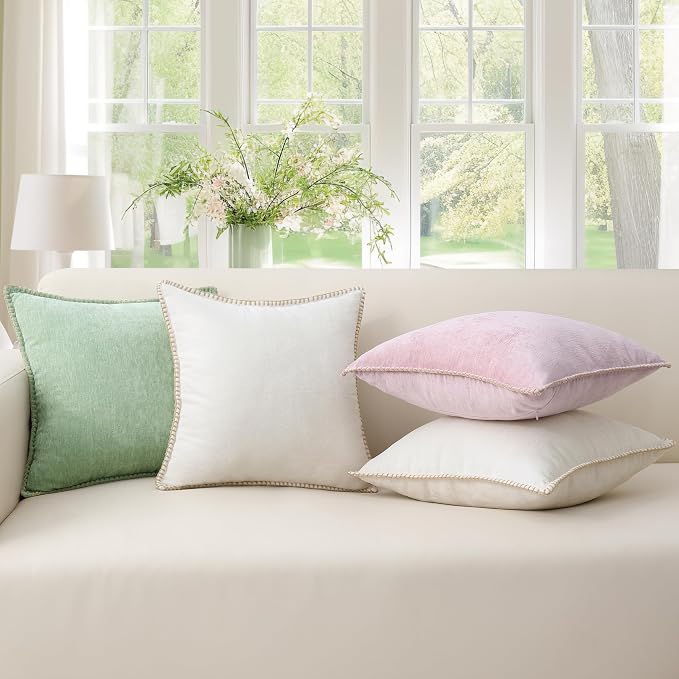 decorUhome Soft Chenille Throw Pillow Covers 22x22 Set of 2 Blush Pink | Fall Textured Decorative Throw Pillow Cases Stitched Edge Modern Farmhouse Luxury Boho Velvet for Couch Sofa Bed Home Decor
