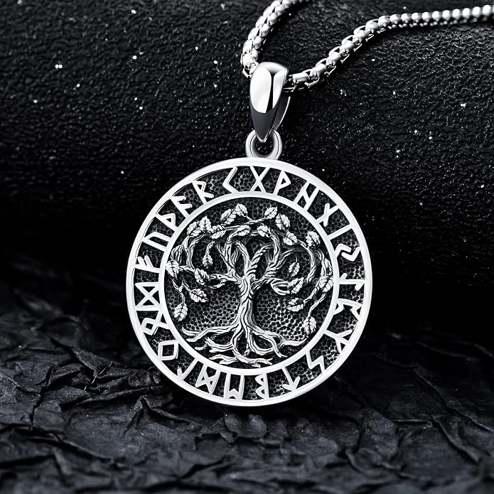 Seiyang Sterling Silver Viking Necklace Norse Jewelry Gift for Men Women with 2mm 22+2 IN Rolo Chain (with Gift Box)