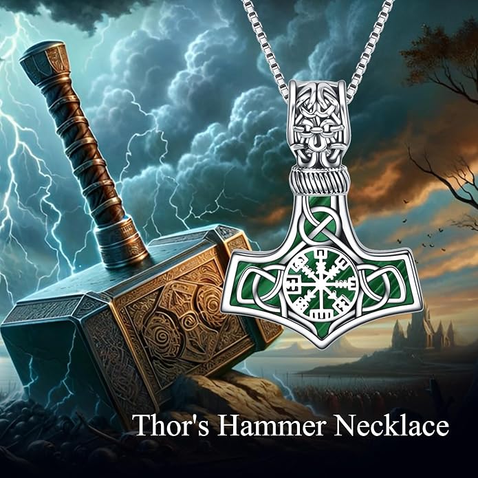 Compass Thor Hammer Necklace Sterling Silver Viking Compass Mjolnir Jewelry Gift for Men