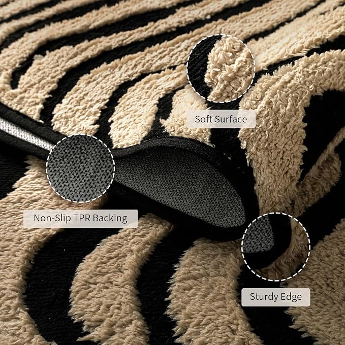YIHOUSE 5×7 Ft Zebra Area Rugs Black and Beige: Washable Nonslip Plush Soft Rug for Living Room - High-Low Striped Carpet for Bedroom Dining Room Office Playroom Nursery Home Decor