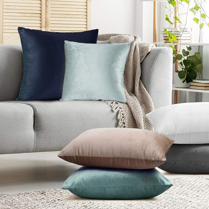 Nestl Throw Pillow Covers, Cozy Velvet Decorative Outdoor Pillow Covers 16 x 16 Inches, Soft Solid Cushion Covers for Sofa, Bed and Car, Set of 2 - Teal