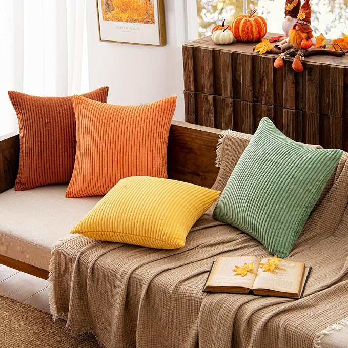 MIULEE Decorative Throw Pillow Covers 24x24 Inch Set of 4, Vibrant Cushion Covers Vintage Retro Fall Home Decor, Mix and Match Color Clash Design for Sofa Couch Bed Living Room Yellow Rust Green