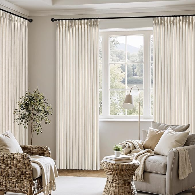 MIULEE Pinch Pleated Thick Linen Curtains 40x92 Inches Birch 4 Panels Set | Ivory Cream, Back Tab, Memory Trained, Pinch Pleat, Semi Sheer, Light Filtering Curtains, Living Room Bedroom Window Drapes