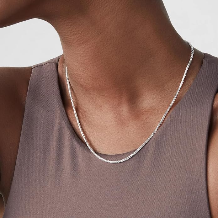 Silver Chain for Men, 925 Sterling Silver Necklace, 16-24 Inches 2mm Box Chain, Jewelry for Men Women