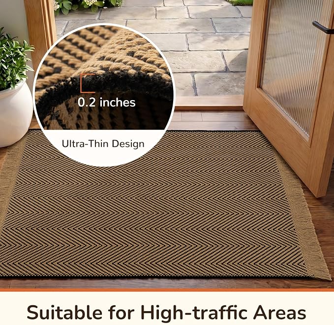 2x3 Washable Boho Area Rug with Tassels for Living Room Beige Black | Vacuum Friendly, Machine Washable, Non-Slip Entry Rug, Modern Farmhouse Neutral Decor Carpet, Entryway Kitchen Bathroom