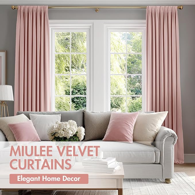 MIULEE Light Pink Blackout Velvet Curtains Drapes 90 Inch Long 52"x90" | Luxurious Bedroom Living Room Decor, Room Darkening, Thermal Insulated, Rod Pocket Design, Super Soft Fabric