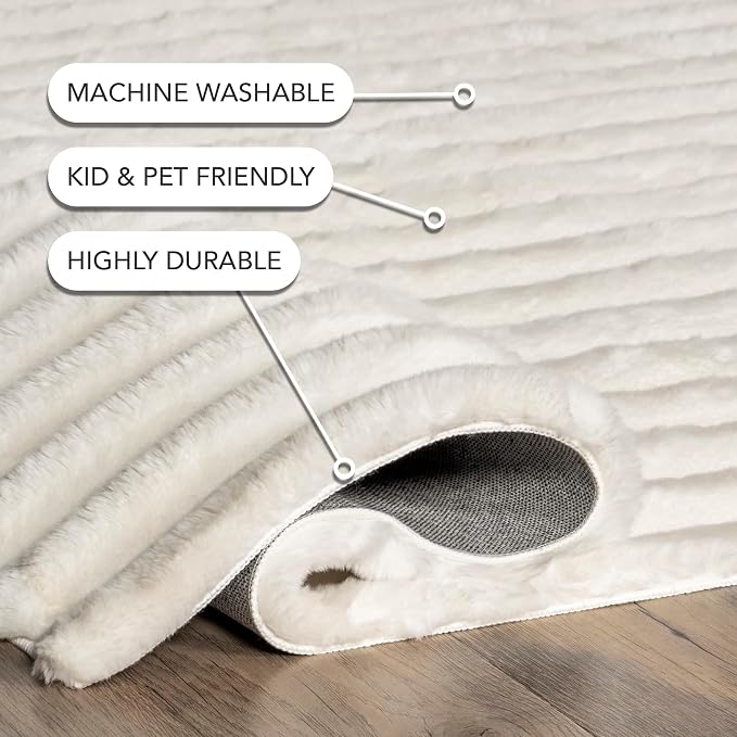 nuLOOM Kai Off White Striped Washable Area Rug, 8' x 10' | Nuloom Kai Striped 8' x 10' Machine Washable Area Rug for Living Room Bedroom Dining Room, Off White