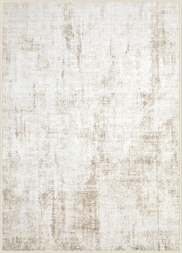 9x12 Area Rug for Living Room: Washable Abstract Soft Rugs Non Slip Modern Stain Resistant Low Pile Carpet for Dining Room Bedroom Nursery Office (Beige, 9'x12')