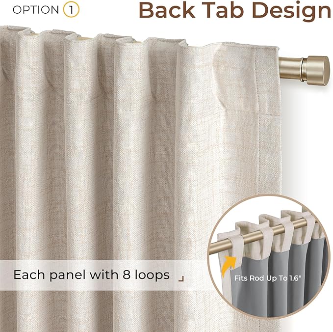 INOVADAY 100% Blackout Curtains 90 Inches Length 2 Panels Set, Back Tab/Rod Pocket Linen Black Out Curtains for Bedroom, Thermal Insulated Window Drapes - Cream, W50 X L90