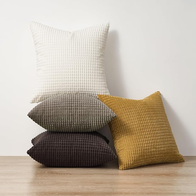 Topfinel 4 Packs Rust Boho Decorative Throw Pillow Covers 16x16 Inch for Living Room Couch Bed, Western Rustic Modern Home Decor, Soft Corduroy Small Bulge Accent Square Cushion Case 40x40 cm