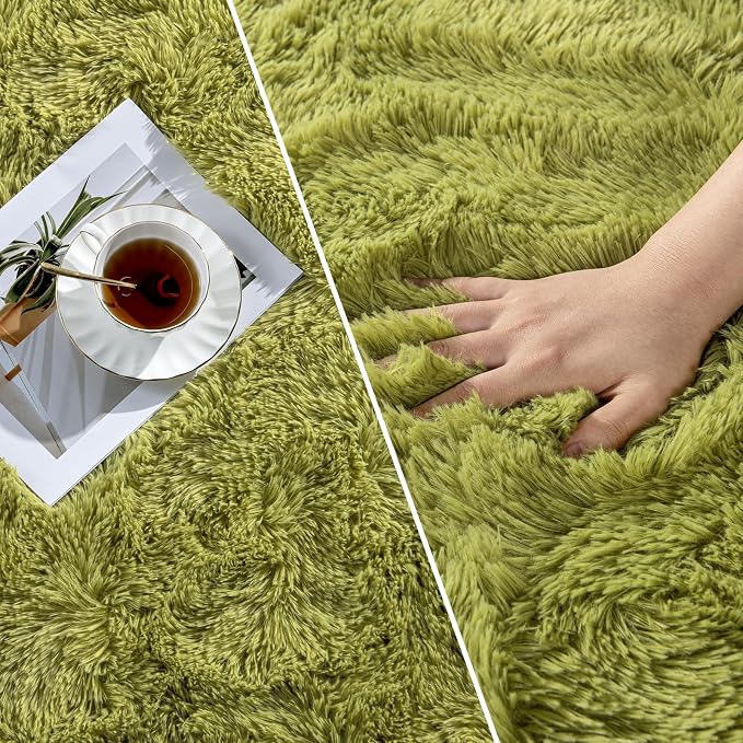 Deerhoo Large Shag Area Rugs 5 x 8, Plush Fuzzy Rugs for Living Room, Ultra Soft Fluffy Furry Rug for Bedroom, Indoor Carpet Nursery Rugs for Kids Room Home Decor, Green