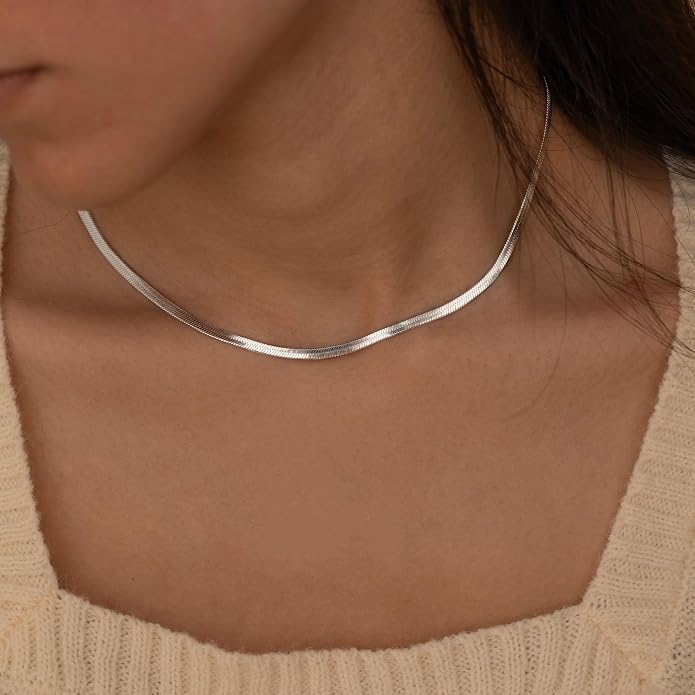 CHESKY Gold Necklace for Women-14K Plated/S925 sterling silver Snake Chain Necklace Dainty Simple Chunky Herringbone Necklace Gold Choker Necklaces Jewelry for Women Mothers Day Gifts for Mom