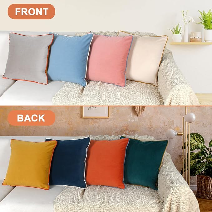 Velvet Throw Pillow Covers 16x16 Inch Set of 4 Decorative Velour Pillowcases Modern Double-Colored Cushion Covers for Sofa Couch, Cold