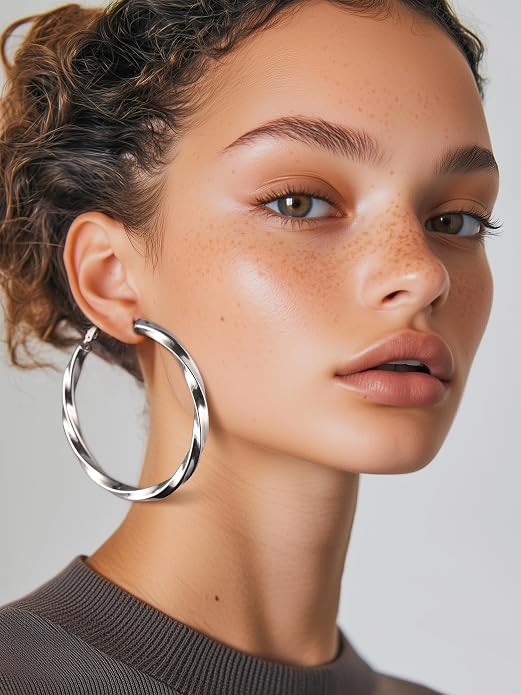 Stainless Steel Chunky Hoop Earrings For Women, Minimalist and Chic, Black/Gold Plated, Round Hoops Earrings Hypoallergenic, Size: 30mm/40mm/60mm/80mm, Come with Box