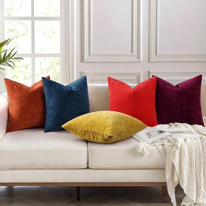 decorUhome Soft Chenille Navy Blue Throw Pillow Covers 16X16 Set of 2 | Decorative Fall Couch Pillow Covers Solid Dyed Accent Modern Farmhouse Neutral Square Pillow Cases for Sofa