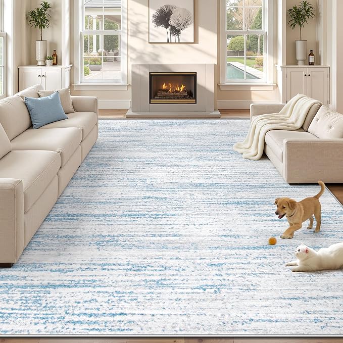 Area Rug 8x10 Living Room Rugs: Washable Modern Rug Large Non-Slip Soft Rugs Stain Resistant Printed Rug Indoor Carpet for Bedroom Kitchen Dining Room Nursery Playroom Home(Blue, 8'x10')