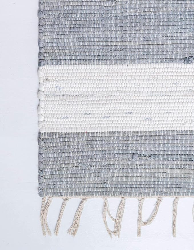 Unique Loom Chindi Rag Collection Area Rug - Striped (8'x 10' Rectangle, Gray/ Ivory)