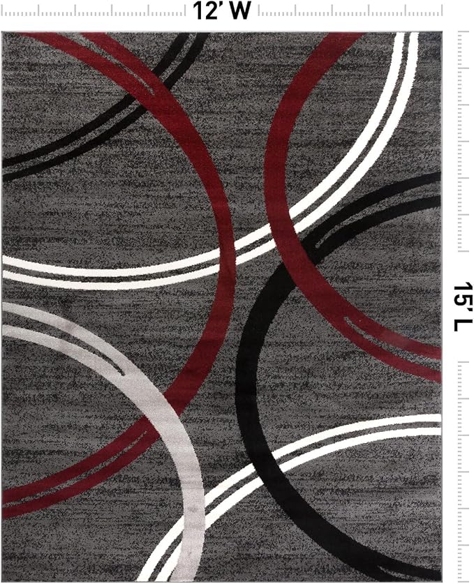 Rugshop Wavy Circles Modern Non-Shedding Living Room Area Rug Red 12' x 15'