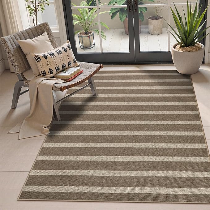 Lahome Striped Easy Jute Outdoor Patio Rug, 3x5 Washable Rugs for Porch | Indoor Living Room Area Rugs Non Slip, Modern Farmhouse Neutral Carpet for Entryway Backyard Bedroom Rv, Khaki