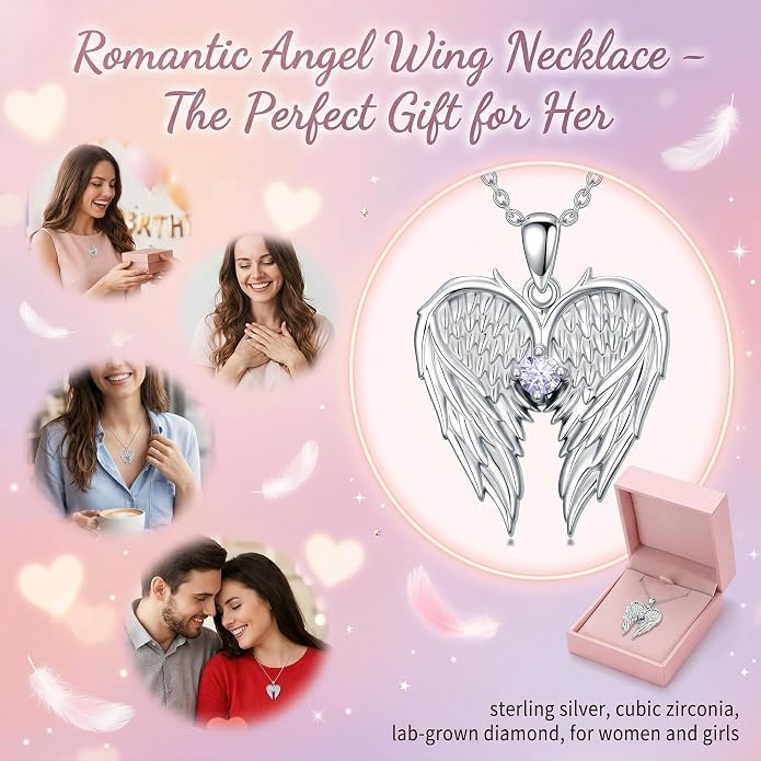 Dorunmo Guardian Angel Wing Pendant Birthstone Heart Necklace Birthday Jewelry Gifts for Women Mom Wife Daughter