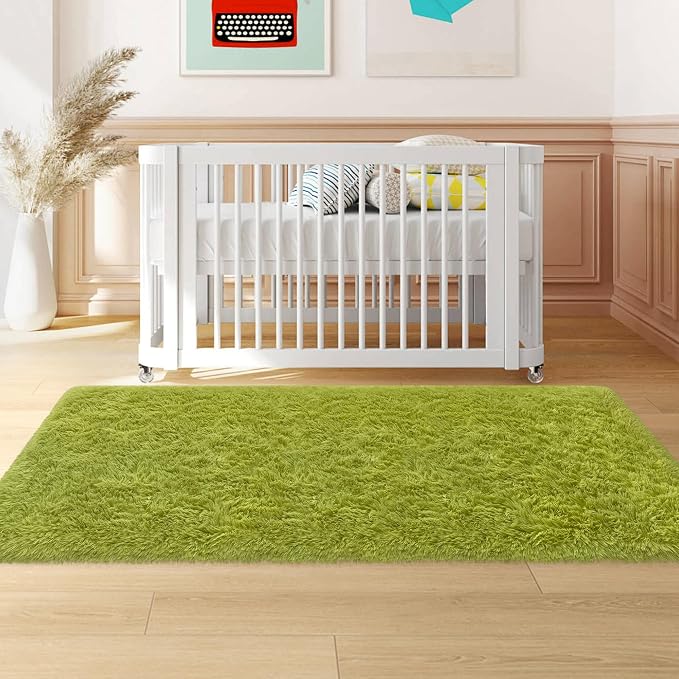 Soft Grass Green Fluffy Rug for Bedroom Living Room, 2x6 ft Fuzzy Green Shag Rug Runner Carpet for Hallways Entryway Nursery Bedside Kids Room Teen Dorm Home Decor Indoor