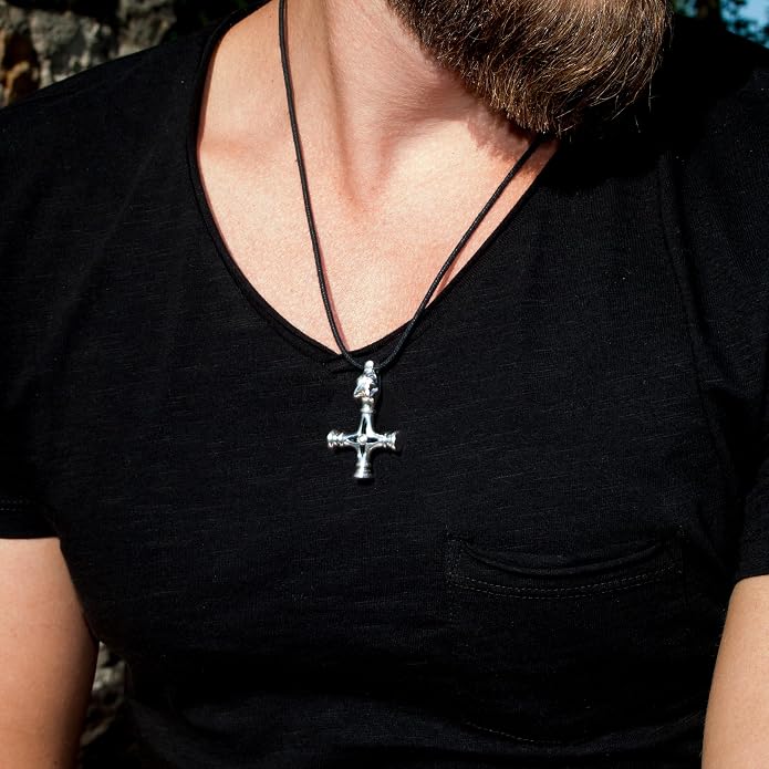 Viking Wolf Cross Necklace 925 Sterling Silver Bronze - Icelandic Thors Hammer Fenrir Pendant - Mens Amulet Norse Nordic Celtic Jewelry - Gothic Biker Gifts for Men - Handmade