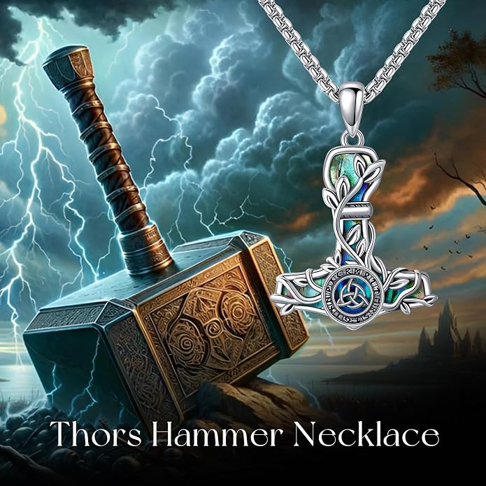 Thors Hammer Necklace Sterling Silver Tree of life Mjolnir Pendant Vegvisir Jewelry Gifts for Women Men