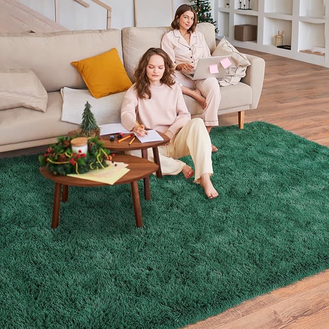 Green Rug for Bedroom Living Room, 5x7 Soft Shaggy Dark Green Area Rugs | Large Plush Fluffy Upgrade Non-Slip Forest Hunter Green Rug for Classroom Nursery Kids Room Home Decor, Indoor Floor Carpet