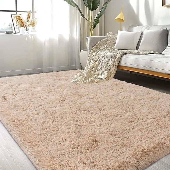 Large Area Rugs for Living Room Bedroom 4x6 Beige Fluffy Shag Rugs | Ultra Soft Shaggy Plush Fuzzy Modern Indoor Throw Floor Carpet for Kids Girls Boys Dorm Nursery Home Decor Aesthetic