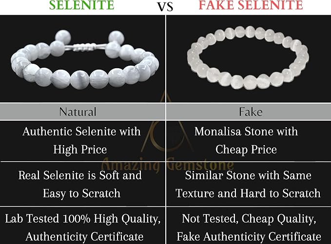 Amazing Gemstone Selenite Bracelet, Gifts for Men & Women - Protection Healing Crystal Bracelet - 8mm Gemstone Beaded Adjustable Bracelet, Pulseras para Hombres Mujer Stocking Stuffers