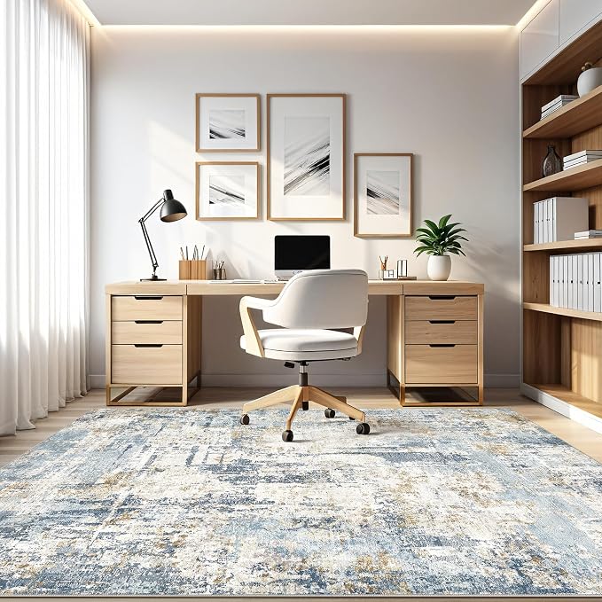 5x8 Area Rug Washable Rugs: Large Abstract Modern Soft Stain Resistant Indoor Floor Non-Slip Accent Carpet for Living Room Bedroom Nursery Playroom Dining Room Office Dorm Home House- Light Blue
