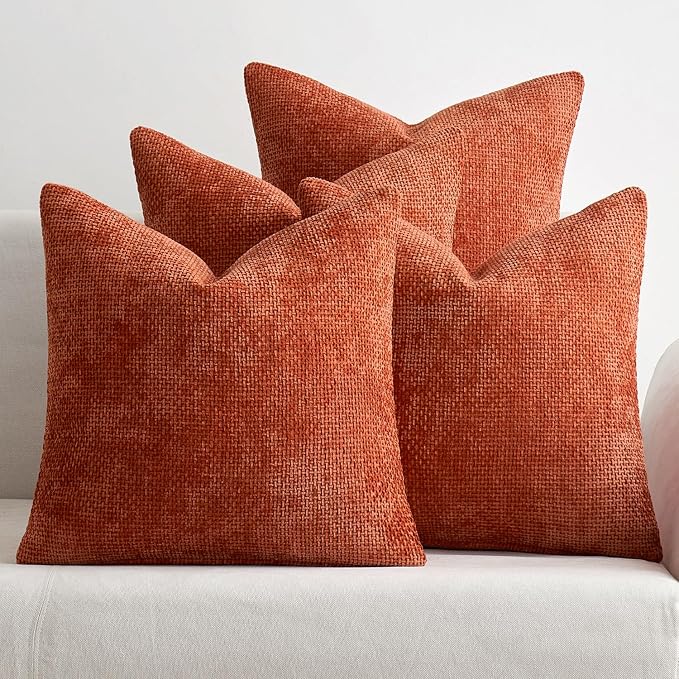 MIULEE Pack of 4 Couch Throw Pillow Covers 16x16 Inch Burnt Orange Soft Decorative Chenille Pillow Covers Farmhouse Accent Cushion Covers for Boho Fall Home Decor Sofa Bedroom Living Room