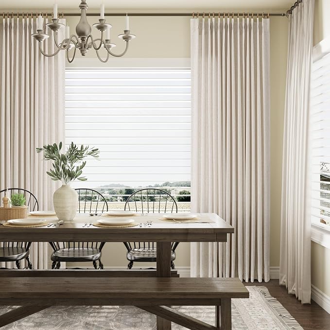 Linen Pinch Pleated Ivory White Curtains 102 Inches Long for Living Room Sheer Privacy Rod Pocket Window Drapes 2 Panels Set for Dining Room Bedroom Natural Modern Boho Curtain, 40 Inch x 102 Inch