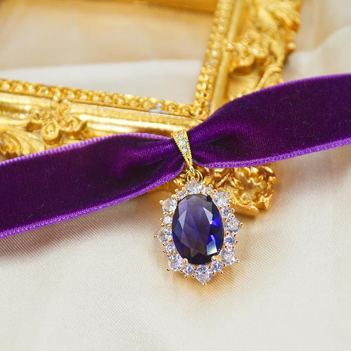 MOMOCAT 14K Gold Plated Sapphire Imitation Velvet Choker Necklace for Women Thick Chokers Birthstone Chocker Vintage Pendant Necklaces Chockers for Women Teen Girls Princess Costume Jewelry Aesthetic