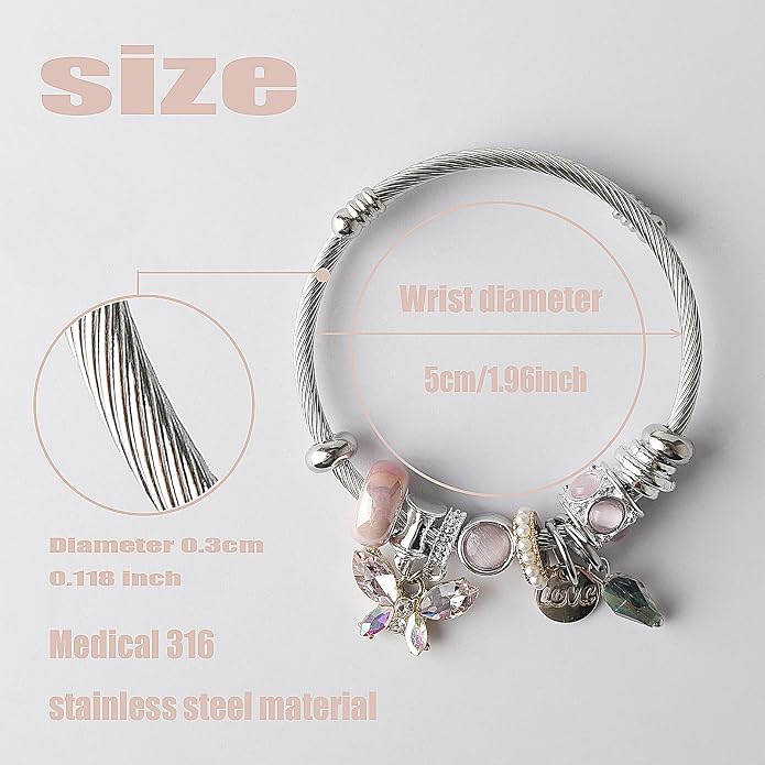 DS Charm Bracelets for girls,exquisite cute cartoon friendship bracelets Silver Stainless Steel Bangle with birthday Gift box, Adjustable girls jewelry Suitable for holiday gifts