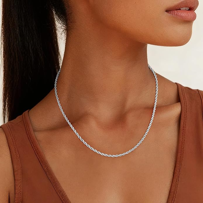 2mm Rope Chain 925 Sterling Silver Chain Necklace for Women, 14K Gold Plated Chains for Women Durable & Smooth Women's Chains Necklace, 16 18 20 22 24 26 Inch