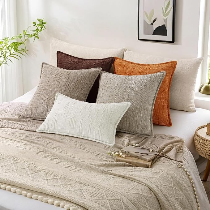 decorUhome Chenille Decorative Throw Pillow Covers 26x26 Set of 2,Brown | Soft Texture, Slubby Modern Design, Flange Edges, Cozy Accent Pillow Covers for Couch, Sofa, Bed, Living Room