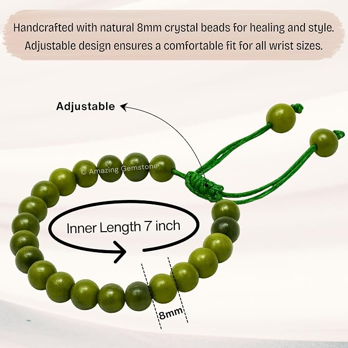 Amazing Gemstone Jade Bracelet, Gifts for Men & Women - Green Jade Protection Healing Crystal Bracelet - 8mm Gemstone Beaded Adjustable Bracelet, Pulseras para Hombres Mujer Stocking Stuffers