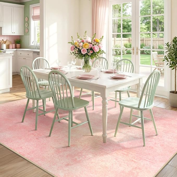 RELEANY Washable Area Rugs 5'x7' Non-Slip Modern Abstract Soft for Living Room Entryway Bedroom Kitchen, Print Pattern, Light Pink